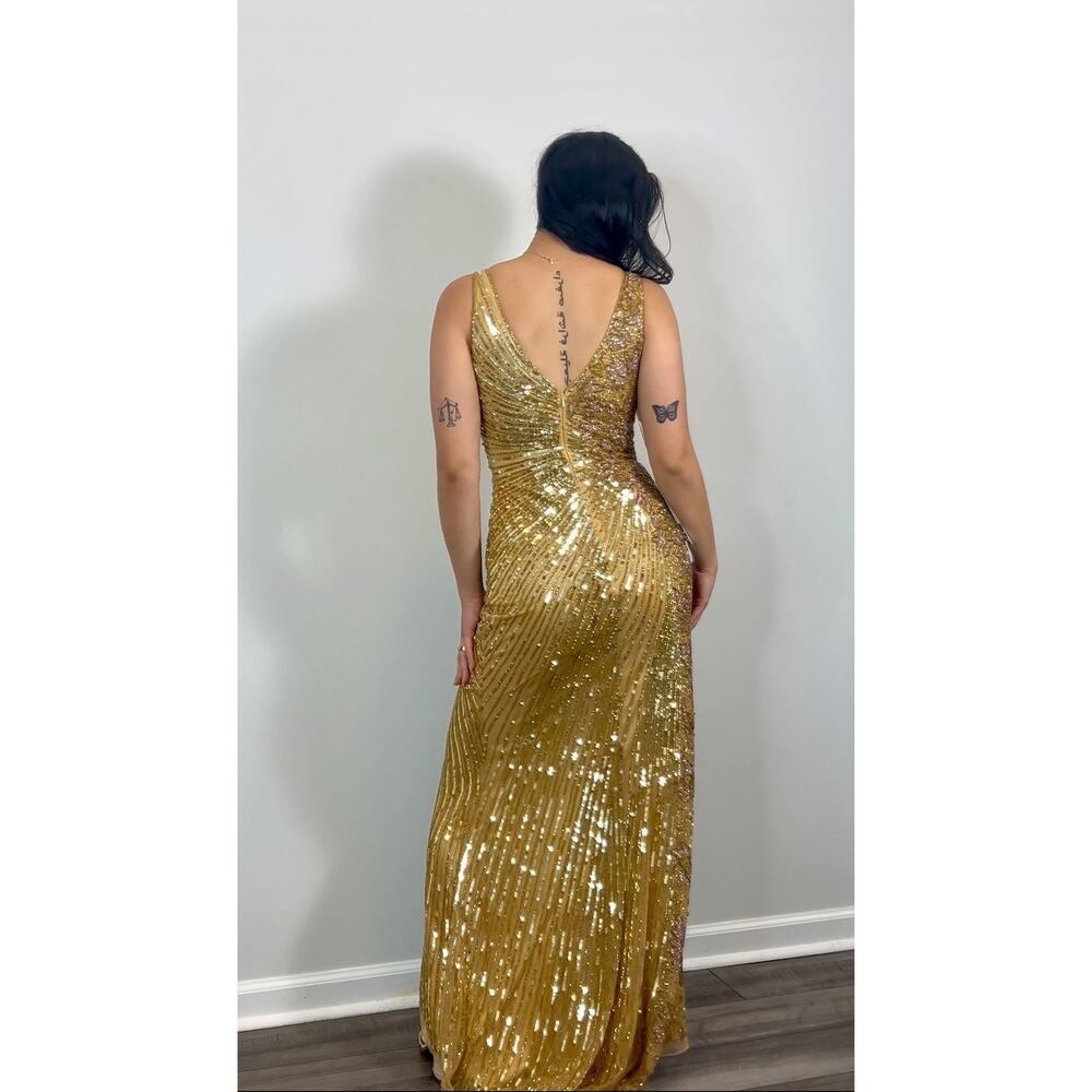 Mac‎ Duggal Gold Sequin Slit Gown Size 2 - Picture 9 of 9